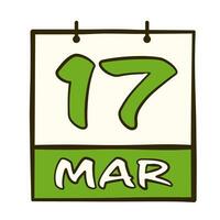 calendrier avec Date 17 mars. st. patrick's journée. vecteur