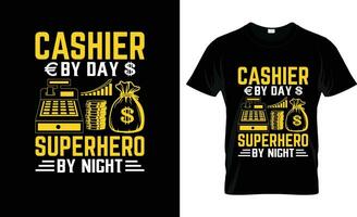 la caissière par journée super-héros par nuit coloré graphique T-shirt, T-shirt impression maquette vecteur