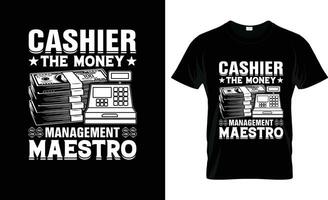 la caissière le argent gestion maestro coloré graphique T-shirt, T-shirt impression maquette vecteur