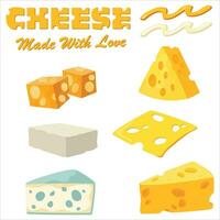 divers les fromages. avec divers coupes et couleurs. fromage collection vecteur
