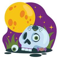 ensemble de Halloween illustrations. crâne, œil, bonbons, araignée. Contexte avec gros lune et étoiles. vecteur graphique.