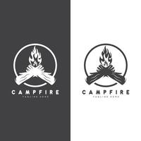 feu logo, bois brûlant et Feu conception, camping aventure ancien vecteur