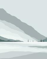 abstrait paysage hiver Contexte. silhouette de le Montagne et ciel et pin des arbres, géométrique composition. affiche de paysage dans bleu et gris du froid branché couleurs. vecteur illustration.