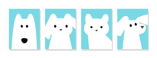 ensemble de minimaliste blanc chat, lapin, et chien tête illustrations. adorable animal visages sur vibrant bleu toile de fond. parfait pour mur art, couvertures, fonds d'écran, bannières, dépliants, cartes, et décor. vecteur