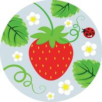 Frais fraise dans le jardin rond autocollant vecteur