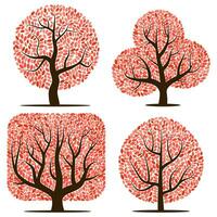 quatre des arbres avec rouge feuilles isolé sur une blanc Contexte vecteur