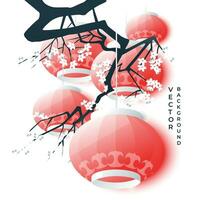 chinois lanternes avec une décoratif Cerise fleur branche. traditionnel asiatique style. isolé sur blanc Contexte. vecteur
