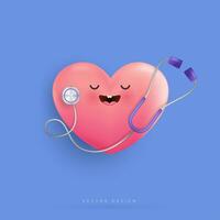 dessin animé cœur personnage et médical médecin stéthoscope pour santé se soucier, hôpital. impulsion battement de coeur. vecteur conception.