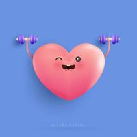 dessin animé cœur personnage Faire poids formation pour santé. exercer, levage poids renforce le cœur. vecteur conception.