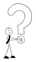 stickman businessman character holding big question mark vector cartoon illustration