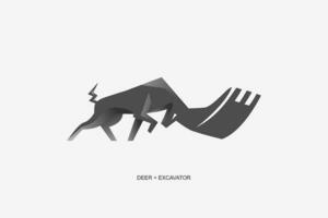 une noir et blanc logo de une élan, cerf avec une excavatrice tête vecteur