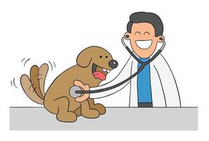 vétérinaire de dessin animé examinant un chien avec une illustration vectorielle de stéthoscope vecteur