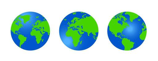 Terre globe avec vert et bleu Couleur vecteur illustration ensemble. monde globe. monde carte dans globe forme. Terre globes plat style.