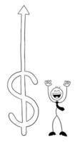 le dollar est en hausse et le personnage d'homme d'affaires de stickman est si heureux illustration de dessin animé de vecteur