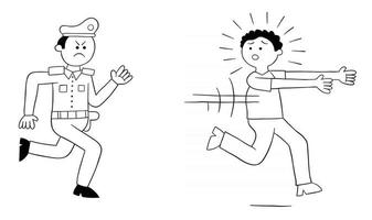 police de dessin animé chassant l'illustration vectorielle de l'homme vecteur