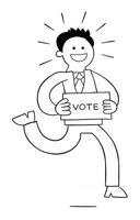 politicien de dessin animé en cours d'exécution avec un papier qui dit vote illustration vectorielle