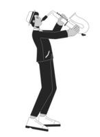 le jazz saxophone joueur noir et blanc dessin animé plat illustration. Indien adulte homme en jouant musical instrument 2d lineart personnage isolé. saxophoniste musicien monochrome scène vecteur contour image