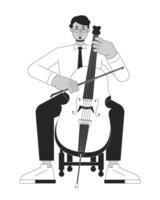 violoncelle musicien noir et blanc dessin animé plat illustration. milieu est adulte homme avec musical violoncelle 2d lineart personnage isolé. violoncelliste symphonie monochrome scène vecteur contour image