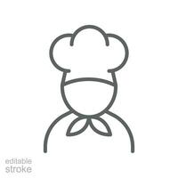 chef icône, cuisinier logo contour style. chef dans une cuisine chapeau. cuisine et restaurant portion concept pour restauration nourriture service. modifiable accident vasculaire cérébral. vecteur illustration. conception sur blanc Contexte. eps dix