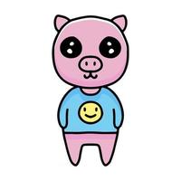 dessin animé de cochon kawaii portant des vêtements avec photo emoji. illustration de conception pour autocollant et vêtements vecteur