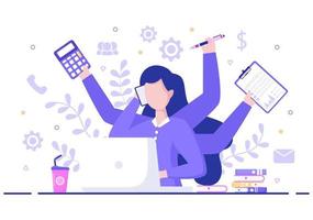 illustration de femme d'affaires multitâche vecteur