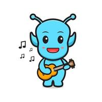 Alien mignon jouant de la guitare cartoon vector icon illustration