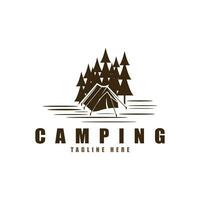 pin des arbres et camping tente texturé logo conception vecteur