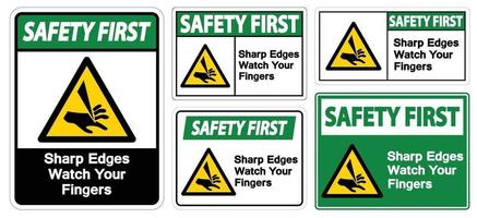 Premiers bords tranchants de sécurité surveillez vos doigts symbole signe isoler sur fond blanc, illustration vectorielle eps.10 vecteur