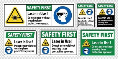 étiquette de sécurité première sécurité ppe, laser en cours d'utilisation n'entrez pas sans porter des lunettes de protection laser vecteur