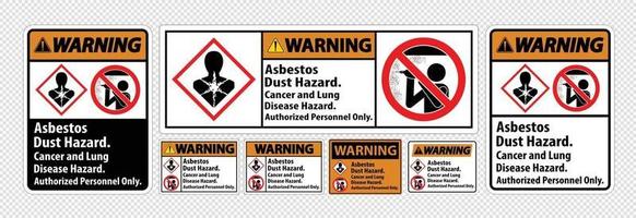étiquette de sécurité d'avertissement, risque de poussière d'amiante, risque de cancer et de maladie pulmonaire personnel autorisé uniquement vecteur