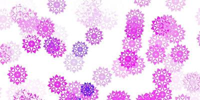 vecteur violet clair belle toile de fond de flocons de neige avec des fleurs.