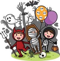 Halloween fête costumée pour enfants isoler sur fond blanc. vecteur