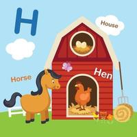 illustration isolé alphabet lettre h-poule,cheval,house.vector vecteur