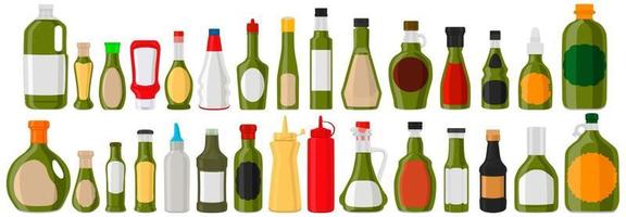 illustration grand kit bouteilles en verre variées remplies de sauce liquide jalapeno vecteur