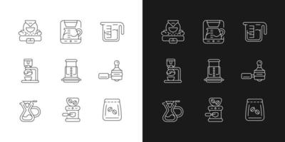 icônes linéaires d'appareils de café définies pour le mode sombre et clair. machine à expresso pour café. fabrication d'espresso. symboles de ligne mince personnalisables. illustrations de contour de vecteur isolé. trait modifiable