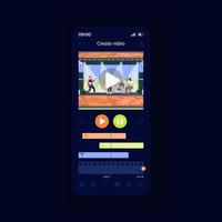 modèle vectoriel d'interface de smartphone de logiciel de montage vidéo. mise en page de conception de page d'application mobile. correction des fichiers multimédias. amélioration avec l'écran des fonctionnalités professionnelles. interface utilisateur plate pour l'application. affichage du téléphone