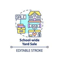 icône de concept de vente de garage à l'échelle de l'école. appel de collecte de fonds idée abstraite fine ligne illustration. gagner de l'argent pour les activités scolaires. dessin de couleur de contour isolé de vecteur. trait modifiable vecteur