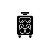 valise ouverte pour l'icône de glyphe noir de vacances d'été. équipements portables à apporter à la station balnéaire. choses pour les touristes. objets de taille de voyage. symbole de silhouette sur un espace blanc. illustration vectorielle isolée vecteur