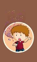 personnage de dessin animé doodle d'un garçon chanteur chantant avec des symboles de mélodie musicale vecteur