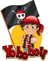 bannière de police yo ho ho avec un personnage de dessin animé de garçon pirate vecteur