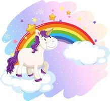 jolie licorne dans le ciel pastel avec arc-en-ciel vecteur