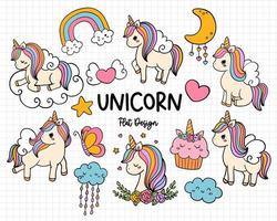 collection de licorne design plat, illustration vectorielle vecteur