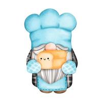 chef de gnome aquarelle peinture numérique, gnome boulanger dans la cuisine. illustration vectorielle vecteur