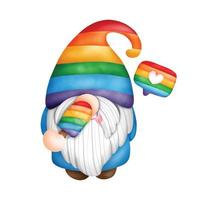 gnome de mois de fierté d'aquarelle de peinture numérique, carte de voeux. gnome lgbt. vecteur