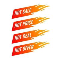 bannière de feu de promotion plate, étiquette de prix, vente chaude, offre, prix. vecteur