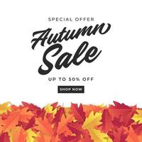 bannière de vente d'automne pour la vente d'achats. fond de feuilles d'automne colorées. vecteur