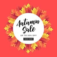 bannière de vente d'automne pour la vente d'achats. fond de feuilles d'automne colorées. vecteur