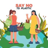 deux personnes discutent de la façon d'utiliser moins de plastique vecteur