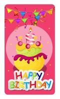 joyeux anniversaire carte baner fond avec gâteau et drapeaux. illustration vectorielle vecteur