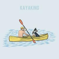 kayak homme avec chien vecteur graphique